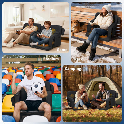 Massage & Heated Stadium Seats with Back Support and Padded Cushion - 3 Level Heating & Massage Extra Wide Bleacher Chair with Anti-Slip Mat - Football Seats, 6 Adjustable Angle, Pockets, Cup Holder