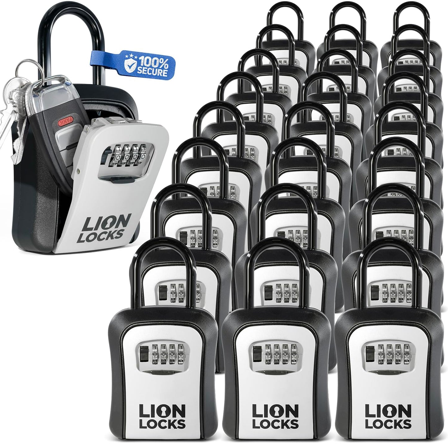 Key Lock Box for Keys with Code (24 Pack) 4 Digit Combination Lockbox for Keys Outdoor, Portable, Waterproof, Realtor Lock Box