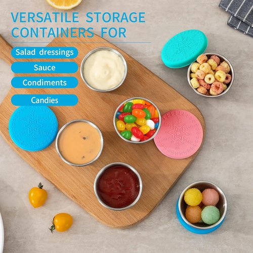 Freshmage Stainless Steel Dressing Containers - 6 Pack Leakproof with Silicone Lids | 2.4oz Size