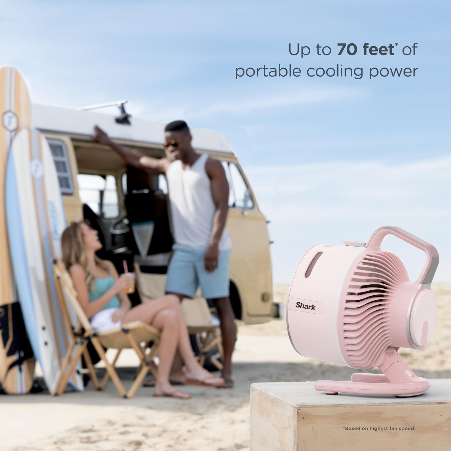 Shark FlexBreeze HydroGo Fan + Car Charger — Ultra-powerful portable fan that mists indoors & outdoors, 5 speeds, 2 bonus modes, & evaporative misting, Blueberry, FA052QBL
