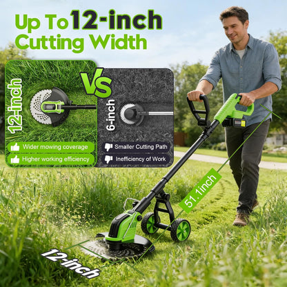 Skiennix 20000 RPM Electric Weed Wacker - Cordless 12" Brushless Grass Trimmer with 4-in-1 Functionality & 2 Batteries
