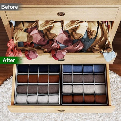 Homsorout Sock Organizers - 64-Cell Fabric Drawer Dividers for Socks & Ties | 4-Pack Black