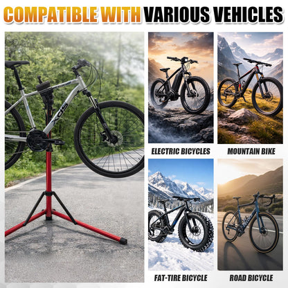 Bike Repair Stand Max 110 lbs, Portable Aluminum Bicycle Workstand for Electric, Heavy Duty Mechanic Maintenance Workstand with Tool Tray, Mountain and Road Bike (Red)
