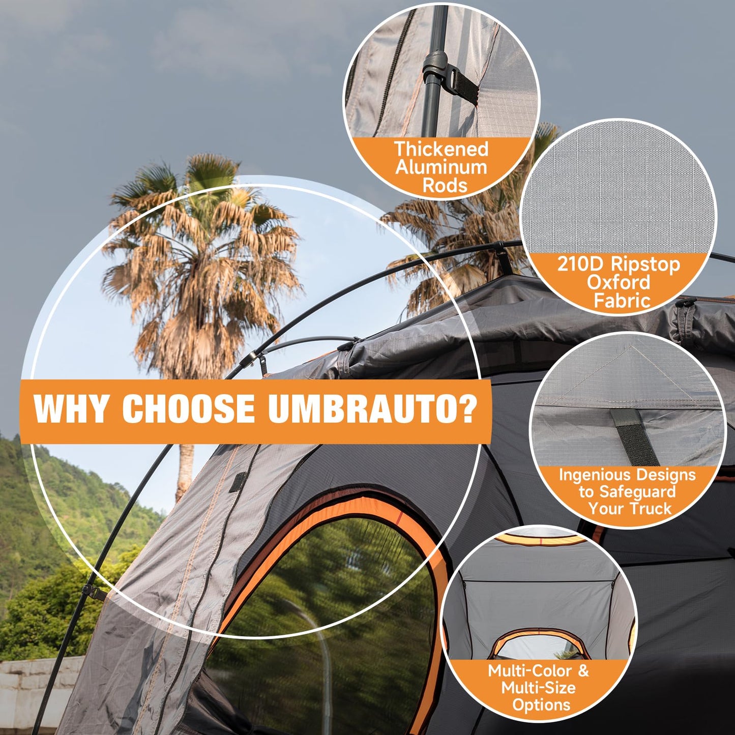 Truck Bed Tent 5.5' ~ 5.8', Upgrade Quick Setup Truck Tent for Camping, 3000mm Waterproof Pickup Truck Tent for 2 Person, Ford, GMC, Toyota, Chevy, Dodge, Nissan