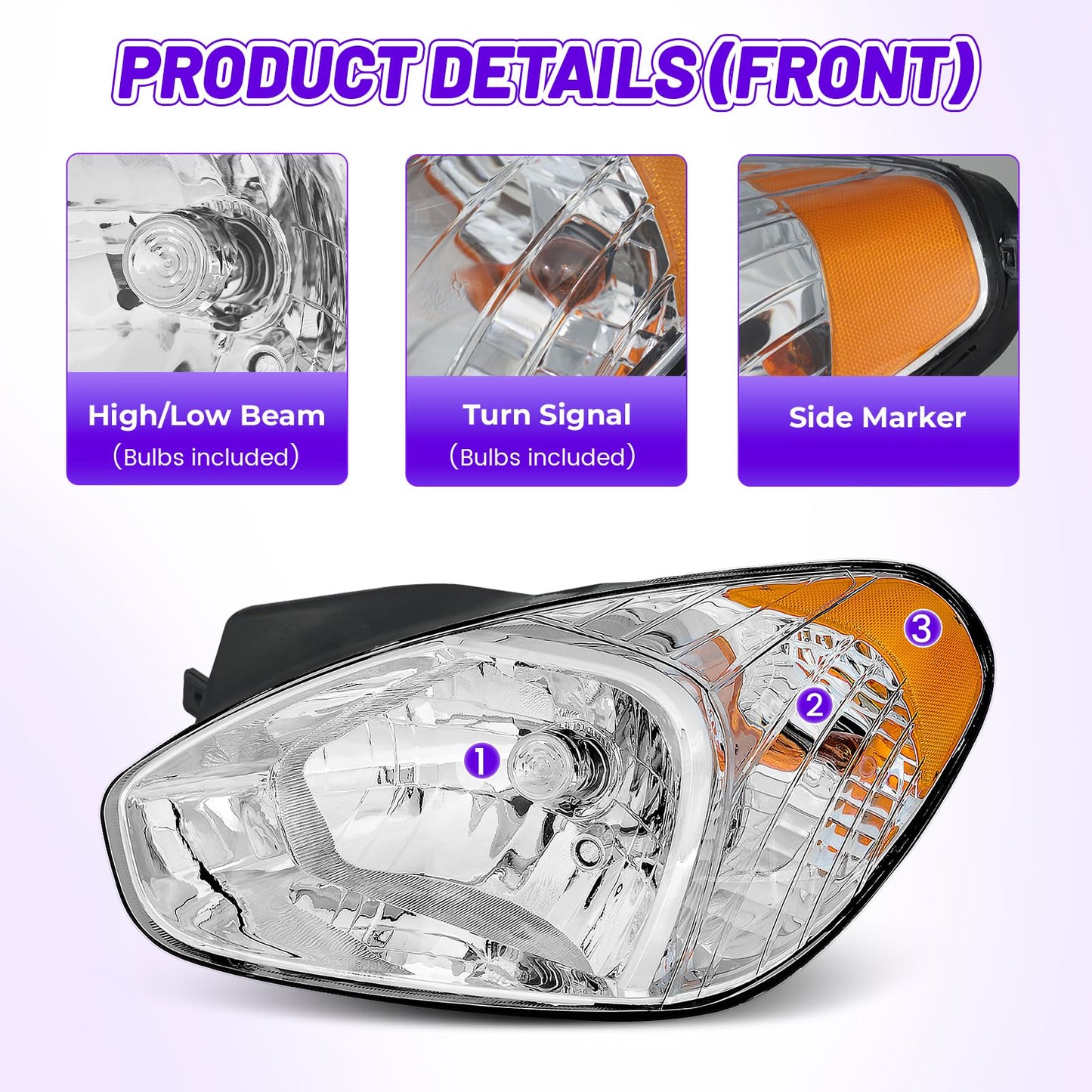 XGWZ Headlights Compatible with 2006 2007 2008 2009 2010 2011 Hyundai Accent, Passenger and Driver Side