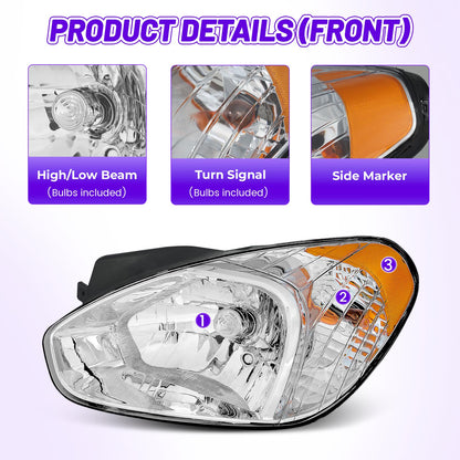 XGWZ Headlights Compatible with 2006 2007 2008 2009 2010 2011 Hyundai Accent, Passenger and Driver Side