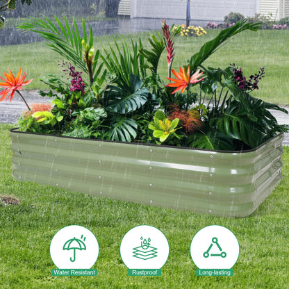 1MORE Raised Garden Bed -5X3X1 Galvanized Planter Box for Outdoor Gardening,4 in 1 Modular Raised Bed Kit with Protective Tape, Gloves for Herb，Ideal for Vegetables and Plants.Green-2Pack