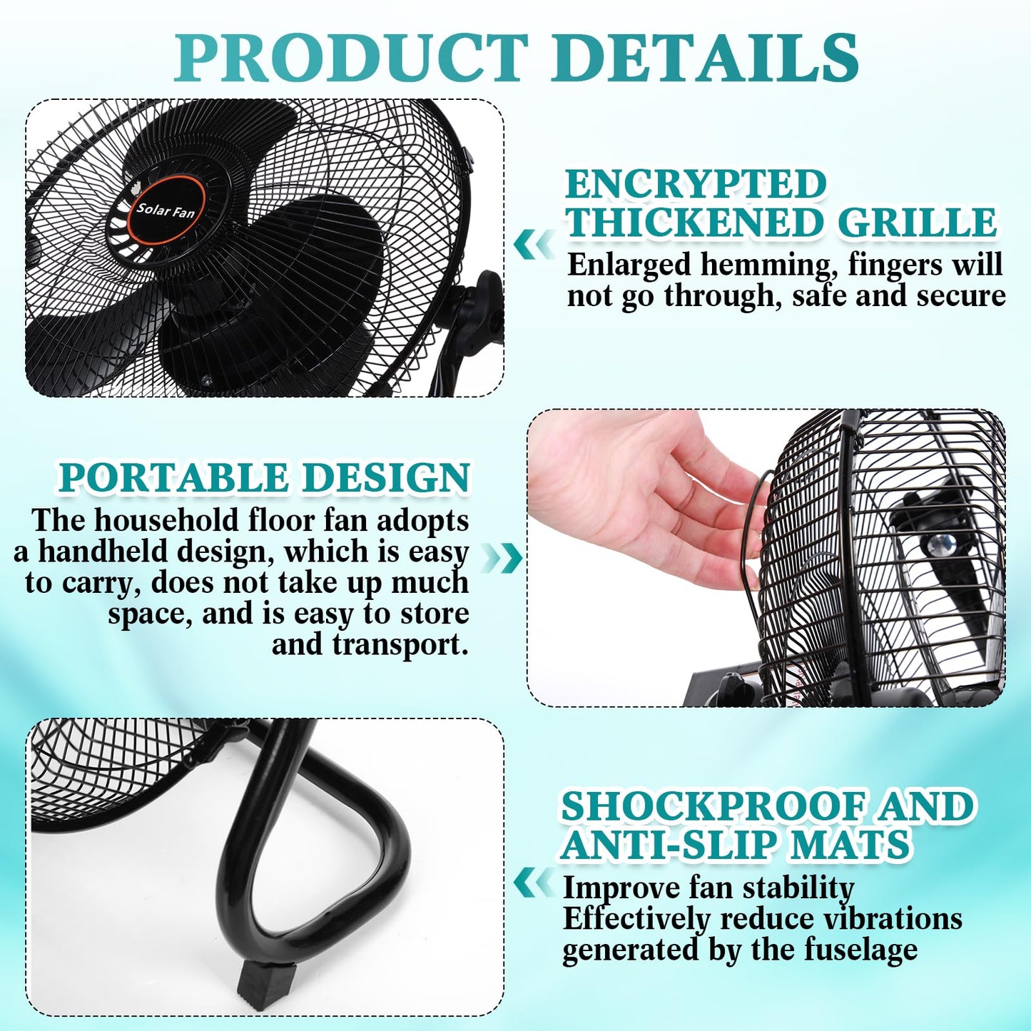Tujoe 15000Mah 12 Inch Solar Panel Powered Fan, 2 in 1 Solar Panel or AC Charger Powered Fan 12W 9V Portable for Chicken Coop Greenhouse Household Exhaust Camping Travel Outdoor(Black)