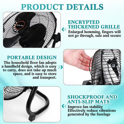 Tujoe 15000Mah 12 Inch Solar Panel Powered Fan, 2 in 1 Solar Panel or AC Charger Powered Fan 12W 9V Portable for Chicken Coop Greenhouse Household Exhaust Camping Travel Outdoor(Black)