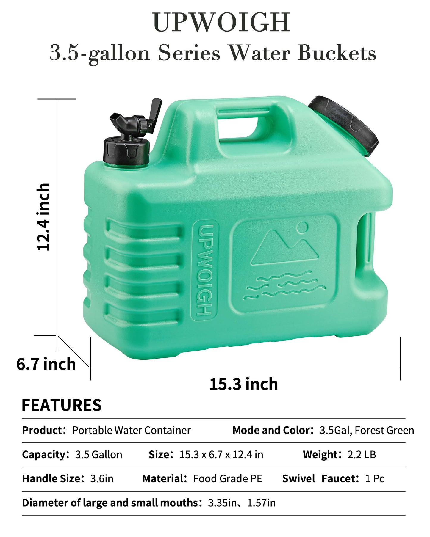 UPWOIGH 3.5 Gallon Water Jug 3 Pack, Leakproof Water Containers with Screw-Lock Lid & Spigot, BPA-Free Portable Water Storage for Camping Hiking Emergency (Forest Green, Light Blue, Coral Pink)