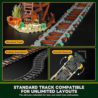Wild West Freight Train Lighting Building-Bricks Set - Classic 4-4-0 Locomotive Model 1524 Pcs Ideas Kit for Adult and Teens