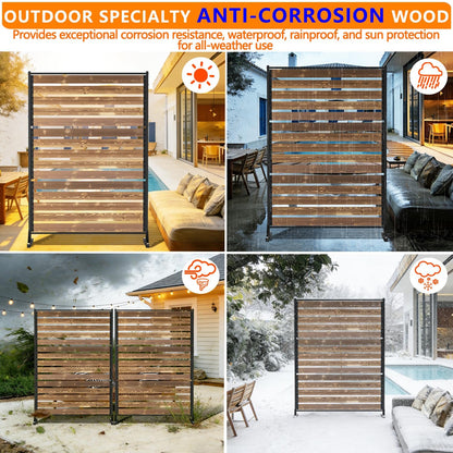 6FT Heavy Duty Wooden Privacy Screen, Upgrade Outdoor Specialty Anti-Corrosion Wood, Freestanding Privacy Fence, Balcony Patio Courtyard Outdoor Privacy Screen, Thickened and Widened Panel