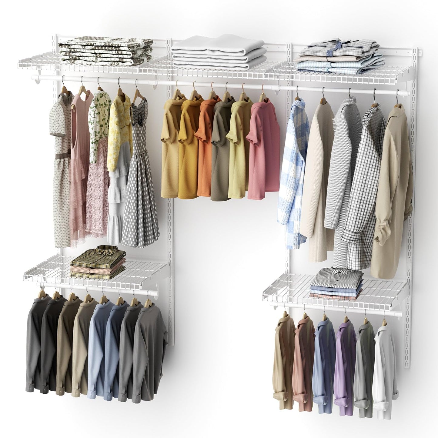 MODCART 6-10FT Closet Shelving System, Adjustable Metal Wire Shelf, Wall-mounted Closets Kit with Expandable Hanging Rod, DIY Organization Rack for Walk-in/Built-in Wardrobe of Bedroom, Laundry