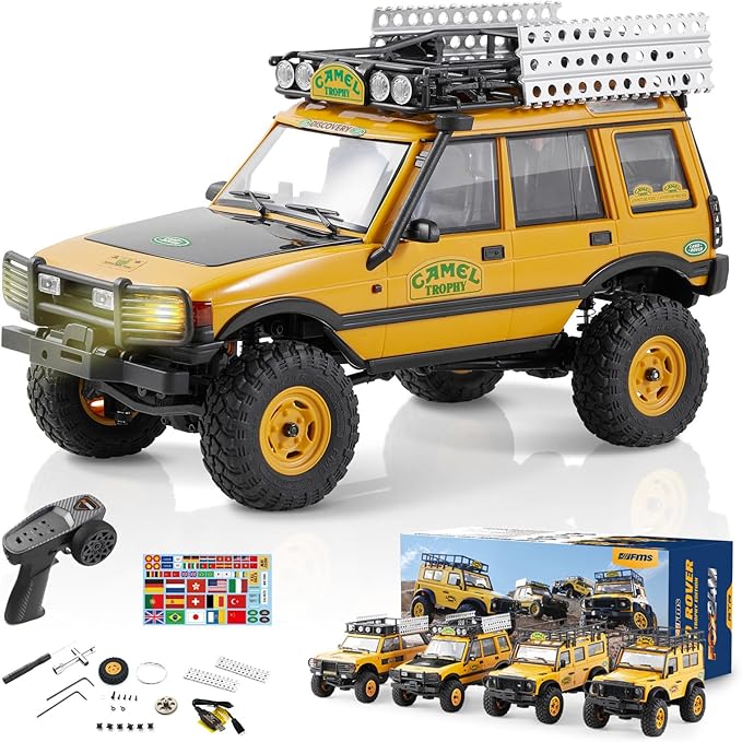 BEEZRC FMS 1/24 RC Crawler RTR FCX24M Land Rover Family Camel Trophy Edition Licensed RC Model 4WD RC Rock Truck 2.4Ghz Hobby Grade RC Car Model Mini Off Road Vehicle with Battery (Discovery)