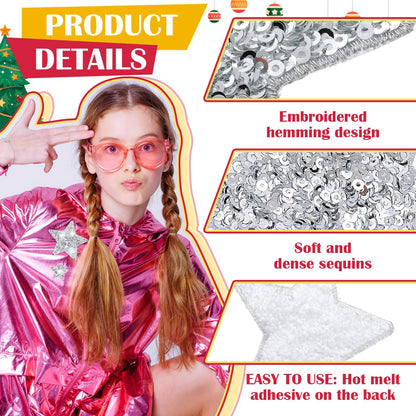 Giegxin 48 Pcs Star Sequin Patches in 4 Sizes Iron on Shiny Patches Embroidered Decorative Appliques for Hats Bags Jackets Jeans Backpacks Costume Clothing Accessory(Silver)