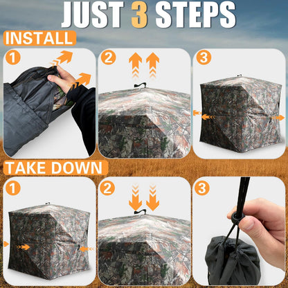 Beviliu Hunting Blinds 360 Degree See Through Ground Blind for Turkey Hunt, 2/3/4 Person Hunting Gear, Turkey Hunt Accessories Camouflage Portable Pop Up Deer Blinds for Hunt