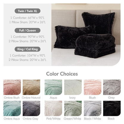 Intelligent Design Malea Shaggy Comforter Set, Long Faux Fur Cozy Down Alternative, Modern Casual Ultra Soft All Season Fluffy Bedding with Matching Sham,Twin/Twin XL, Black 2 Piece