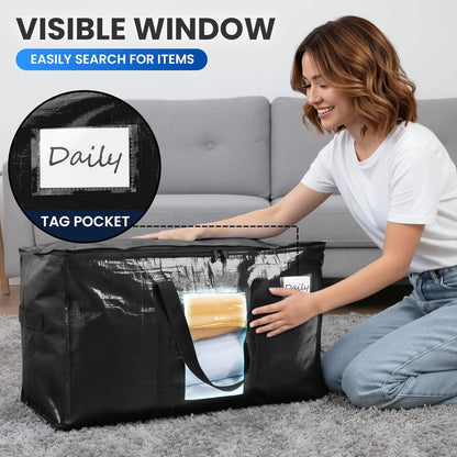 TAILI Extra Large Moving Bags - 4 Pack Heavy Duty Totes with Visible Window & Wrap Around Handles