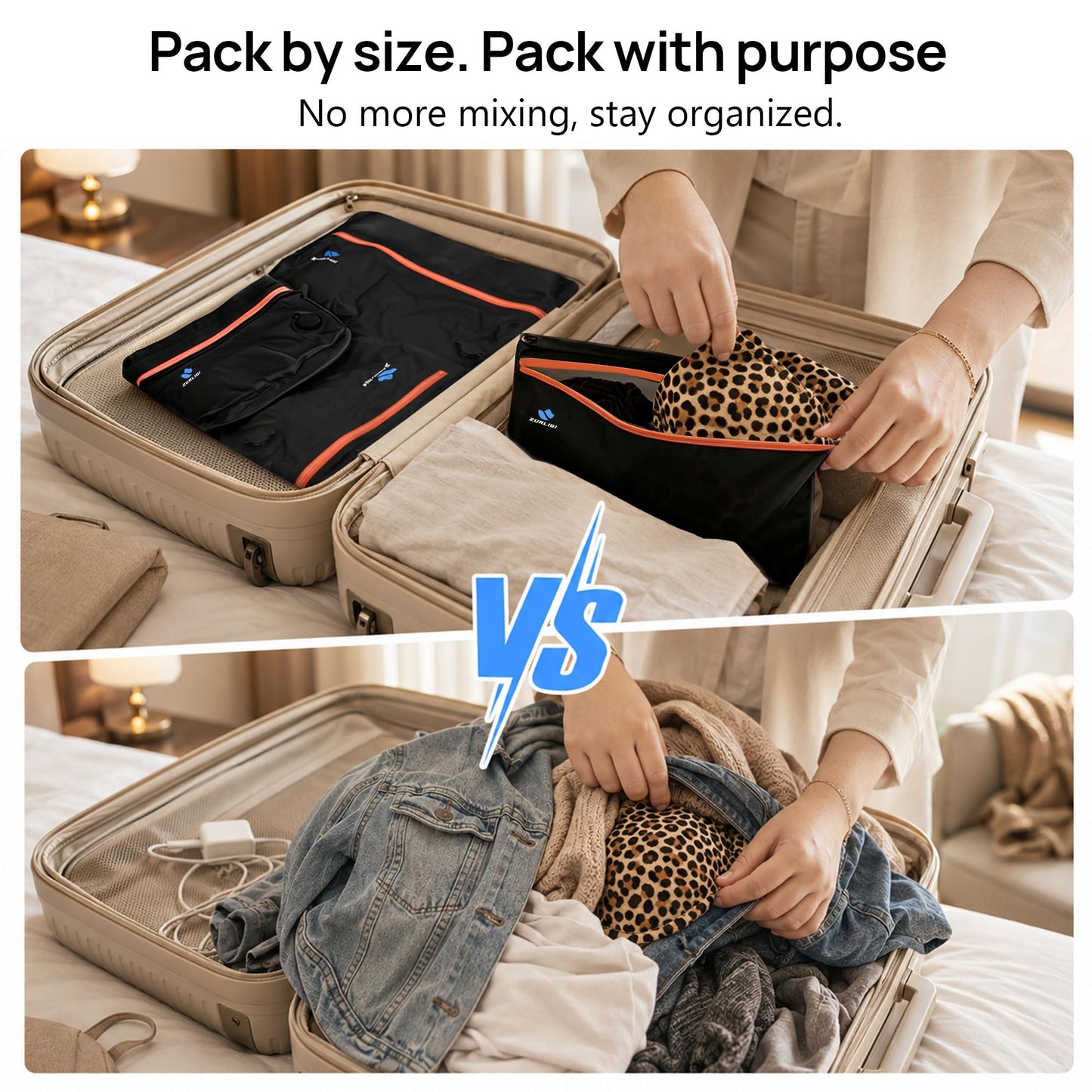 Zurligi Vacuum Compression Travel Bags Kit with Mini Pump, 39L Carry-On Vacuum Seal Bag + S/M/L Packing Cubes Set for Clothes & Underwear, Space Saving Organizer for Suitcase & Backpack