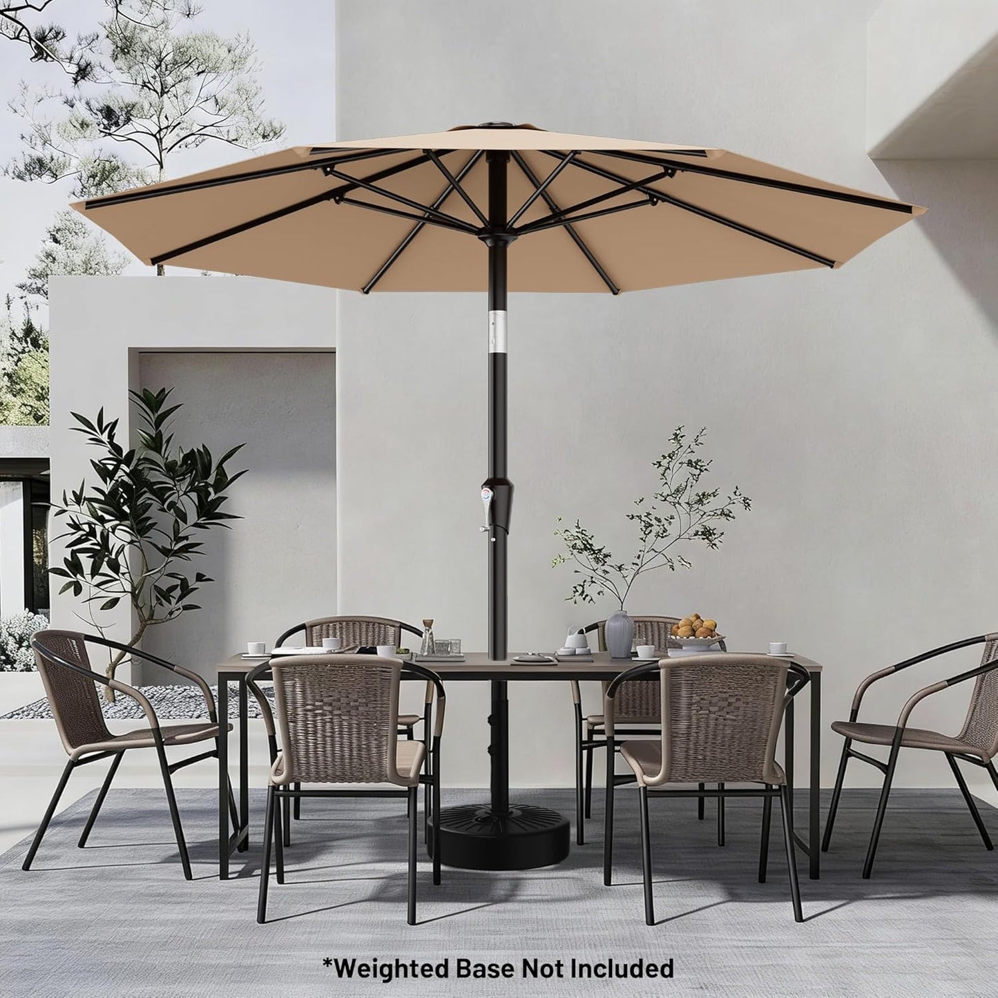 AreShark 9 FT Patio Umbrella - Outdoor Table Umbrella with Push Button Tilt & Crank | Beige, 8 Sturdy Ribs
