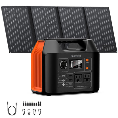 Solar Powered Generator, 300W Portable Power Station with Solar Panel 40W Included, 110V Pure Sine Wave 256Wh LiFePO4 Battery Pack with AC Outlet for Camping, Home Emergency, Traveling, RV Trip