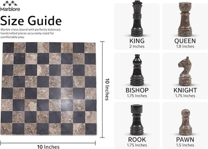 Marble Chess Set 10 Inch Oceanic &amp Black Travel Chess Board with 32 Pieces &amp 2 Extra Queens Luxury Decorative Stone Chess Game for Adults Ideal Gift for Women's Day