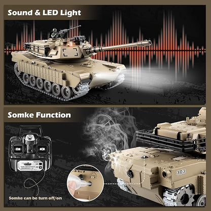 1/18 Metal US M1A2 Remote Control Tank RC Tank with Smoke Sound &amp LED Lights 330° Turret Rotation RC Thant Shoots BBS &amp 60 Minutes