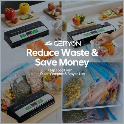 GERYON Vacuum Sealer Machine - Automatic Food Sealer for Dry & Moist Foods, Compact Design with LED Touch Panel, Includes Zipper Bags & Roll (Silver)