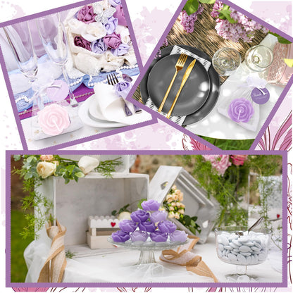 Treela 50 Set Flower Candles Wedding Favor for Guests Mini Purple Rose Shaped Tealight Candles for Return Gift Wedding Birthday Bridal Shower Housewarming Party