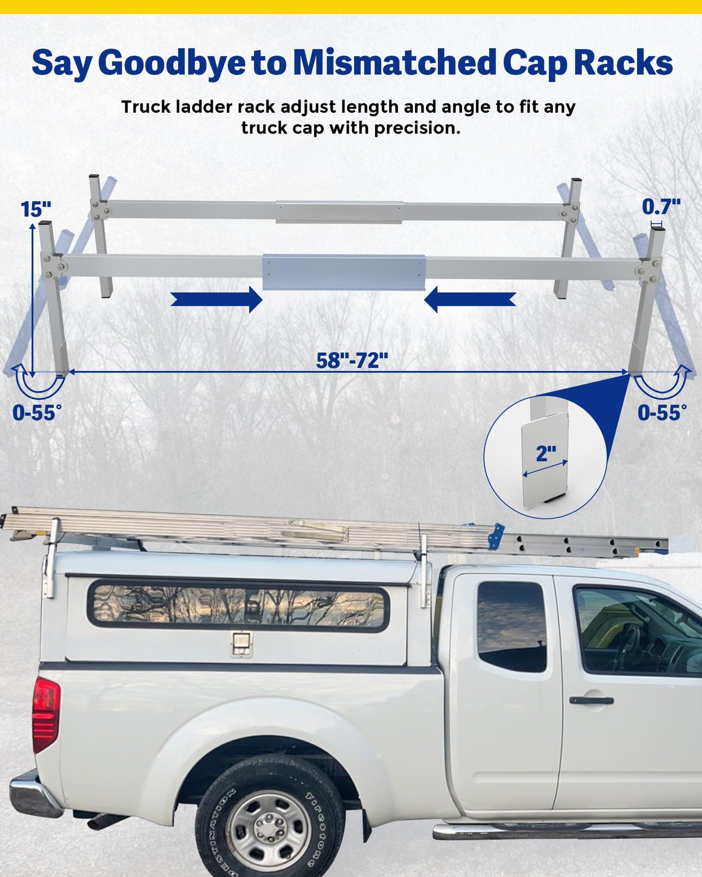 Mountainpeak Silver Adjustable Truck Cap Ladder Rack, Aluminum Universal Truck Topper Ladder Rack for Camper Shell, Lumber,Pipe