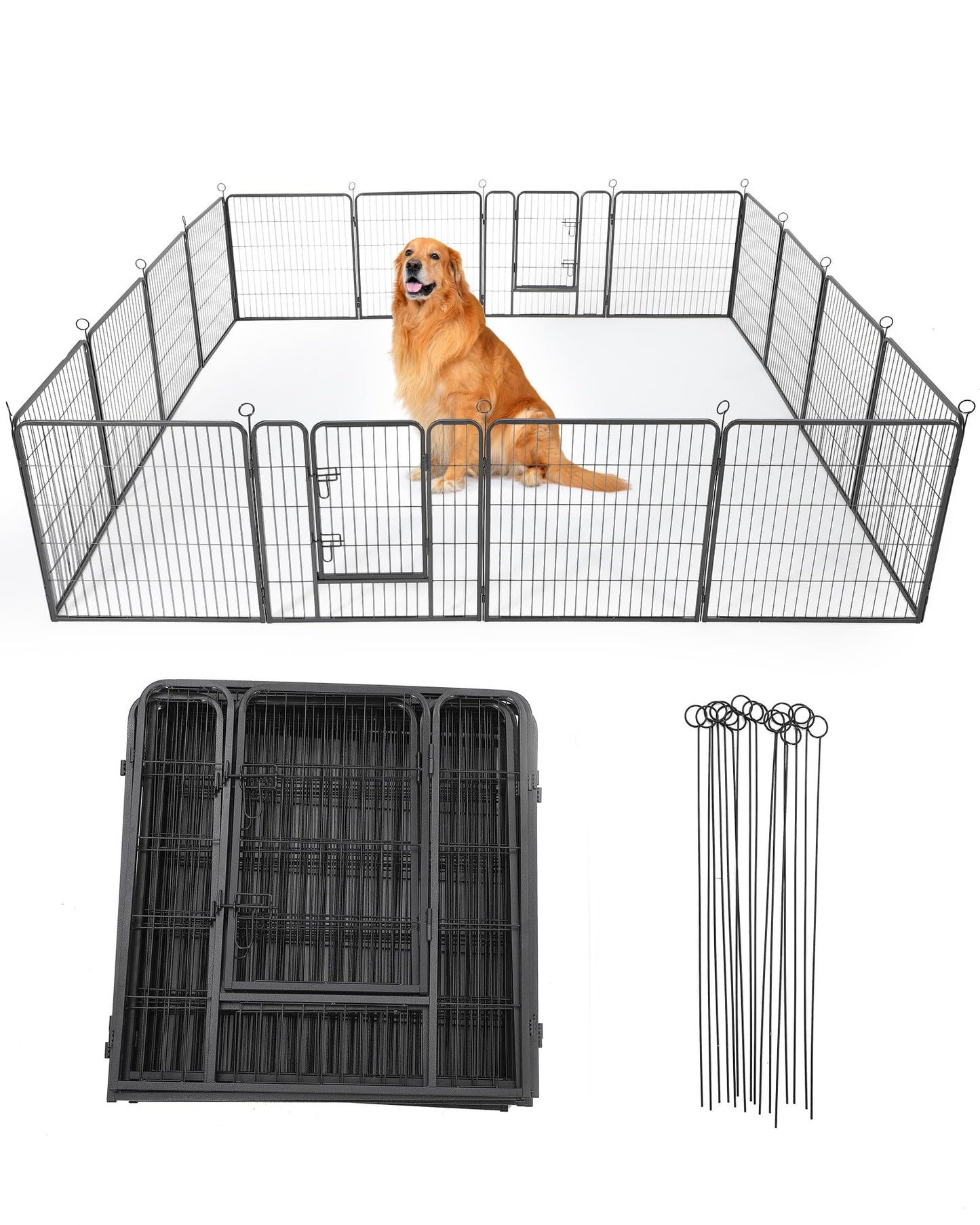 Garvee Outdoor Dog Playpen,Heavy Duty Metal Pet Exercise Pen,24 Inch, 16 Panels Metal Dog Fence with Gate, Pet Fence for Large/Small Dogs, Portable Dog Fence for RV Camping, Yard