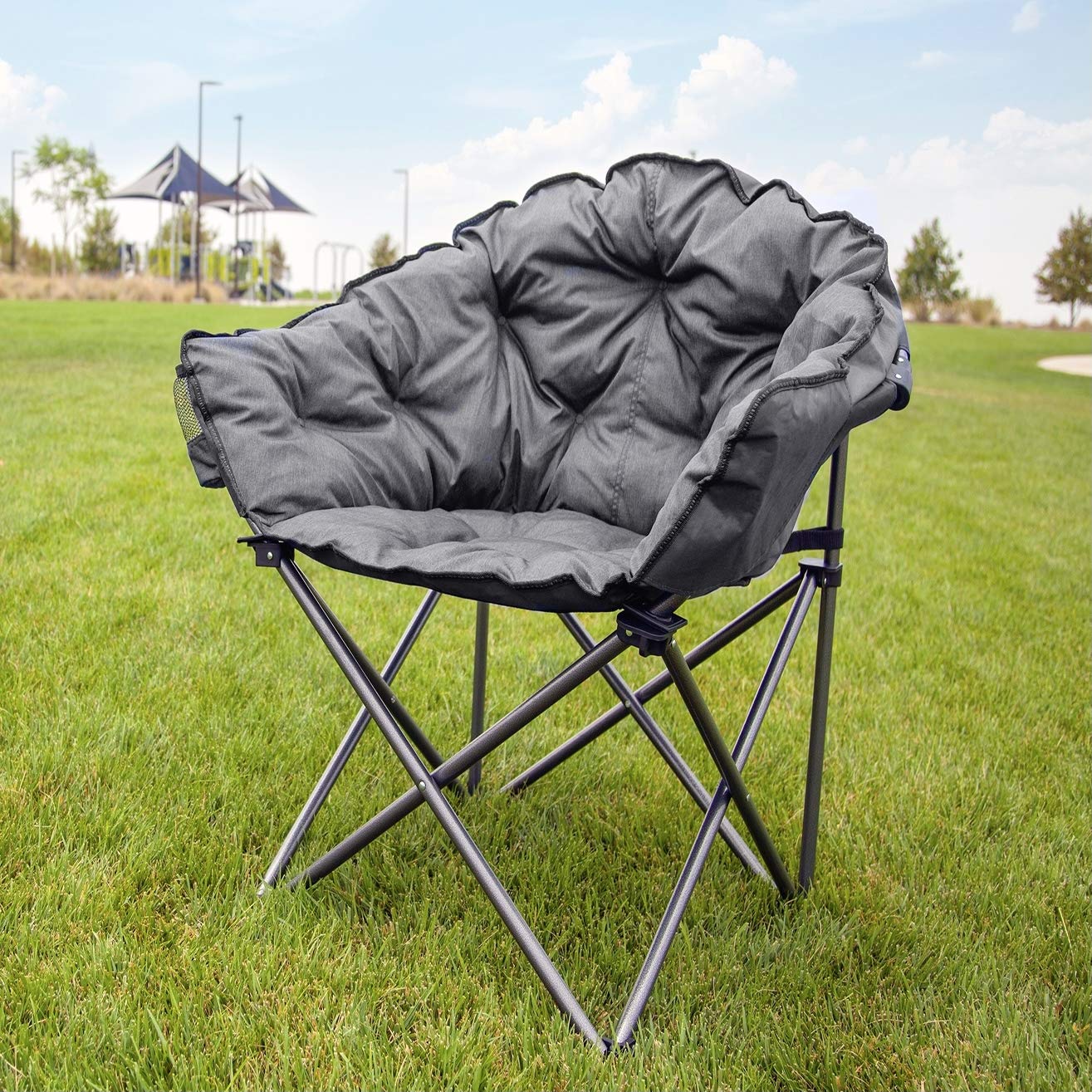 ARROWHEAD OUTDOOR 500lb Portable Folding Double Duo Camping Chair Loveseat Bundle with MacSports 375lb Padded Cushion Outdoor Folding Lounge Patio Club Chair, Gray