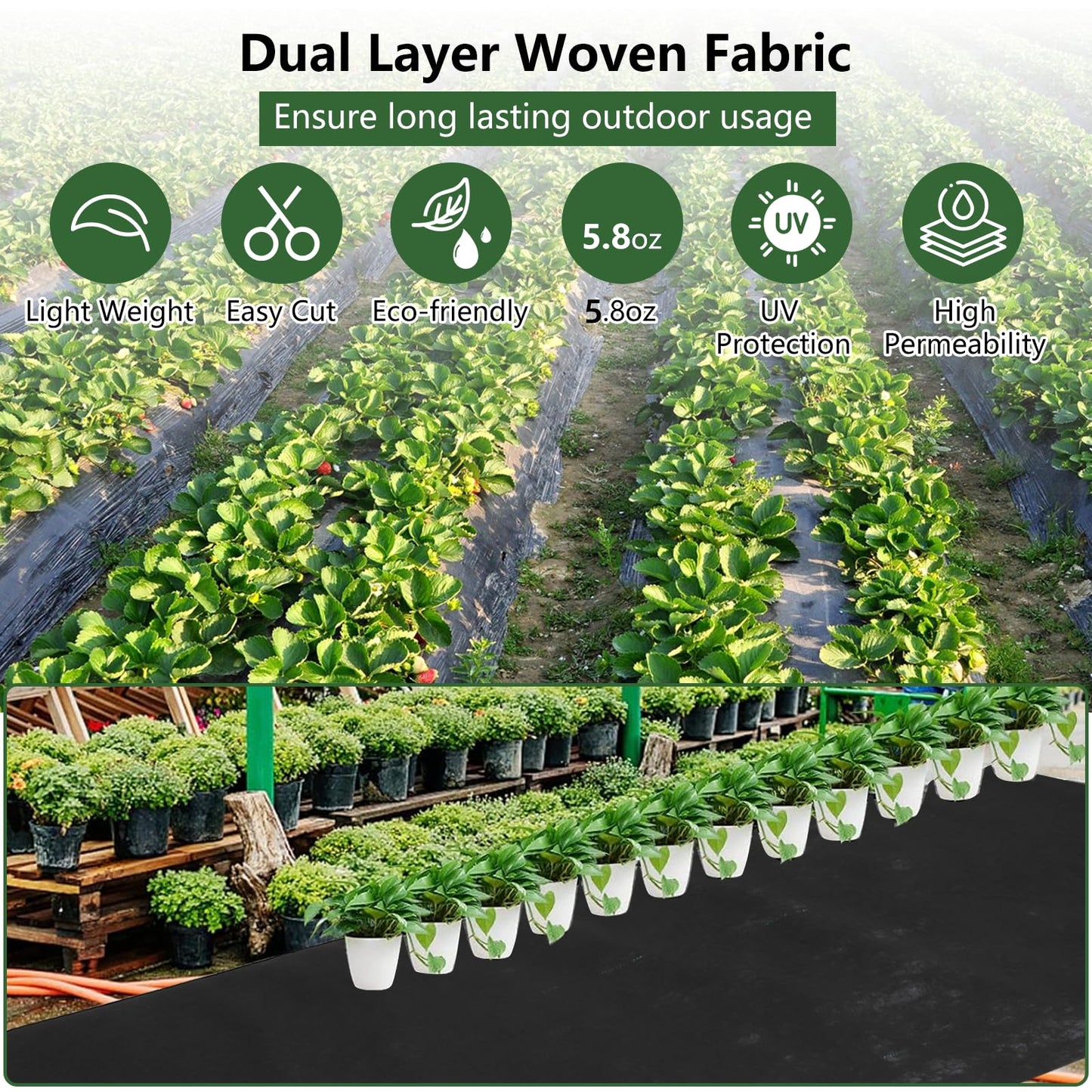 GarveeLife Woven Landscape Fabric 5.8 oz, 3 x 300 ft Weed Fabric Barrier, Double Layer, Garden Fabric Weed Barrier, Weed Control Fabric Ground Cover, Gardening Mat for Garden Beds, Landscaping