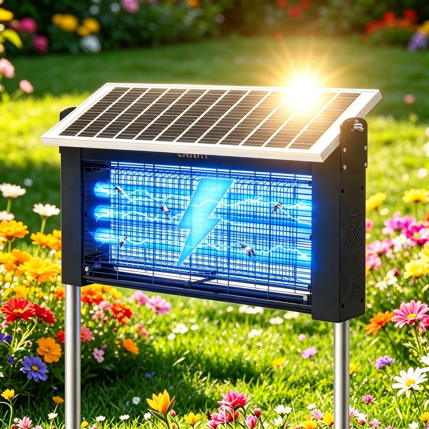 20W Solar Bug Zapper Outdoor, LANGY Upgrade 3-Tube 365nm Solar Mosquito Zapper Outdoor Waterproof, 4500V Electric Cordless Fly Insect Zapper Mosquitos Trap Auto On/Off w 10Ah Battery for Patio Camping