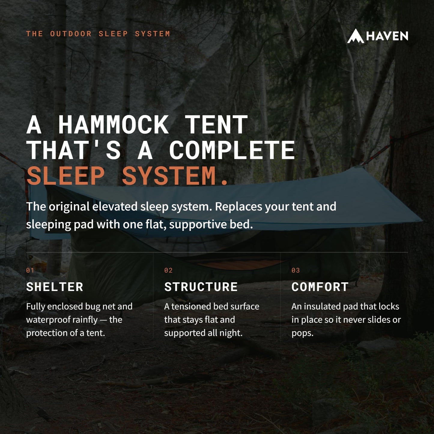 Haven Tent Original Lay-Flat Hammock Tent (Forest Green) – Comfortable Waterproof Camping Hammock with Mosquito Net – Includes Insulated Sleeping Pad & Rainfly