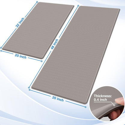 StepRite Kitchen Mats, 2PCS Kitchen Rugs, Cushioned Anti Fatigue Kitchen Mats for Floor, Non-Slip Standing Desk Mat, Waterproof Kitchen Rug Set for Kitchen, 20" x 32"+20" x 48"-0.4 inch Thick, Khaki