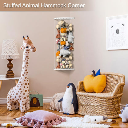 Ebeneze Corner Stuffed Animal Storage Organizer, Toy Stuffed Animals Hammock Net Adjustable Length, Spave Save for Hanging Wall Plush Toy Holder, Toy Storage Shelf for Playroom Bedroom, White