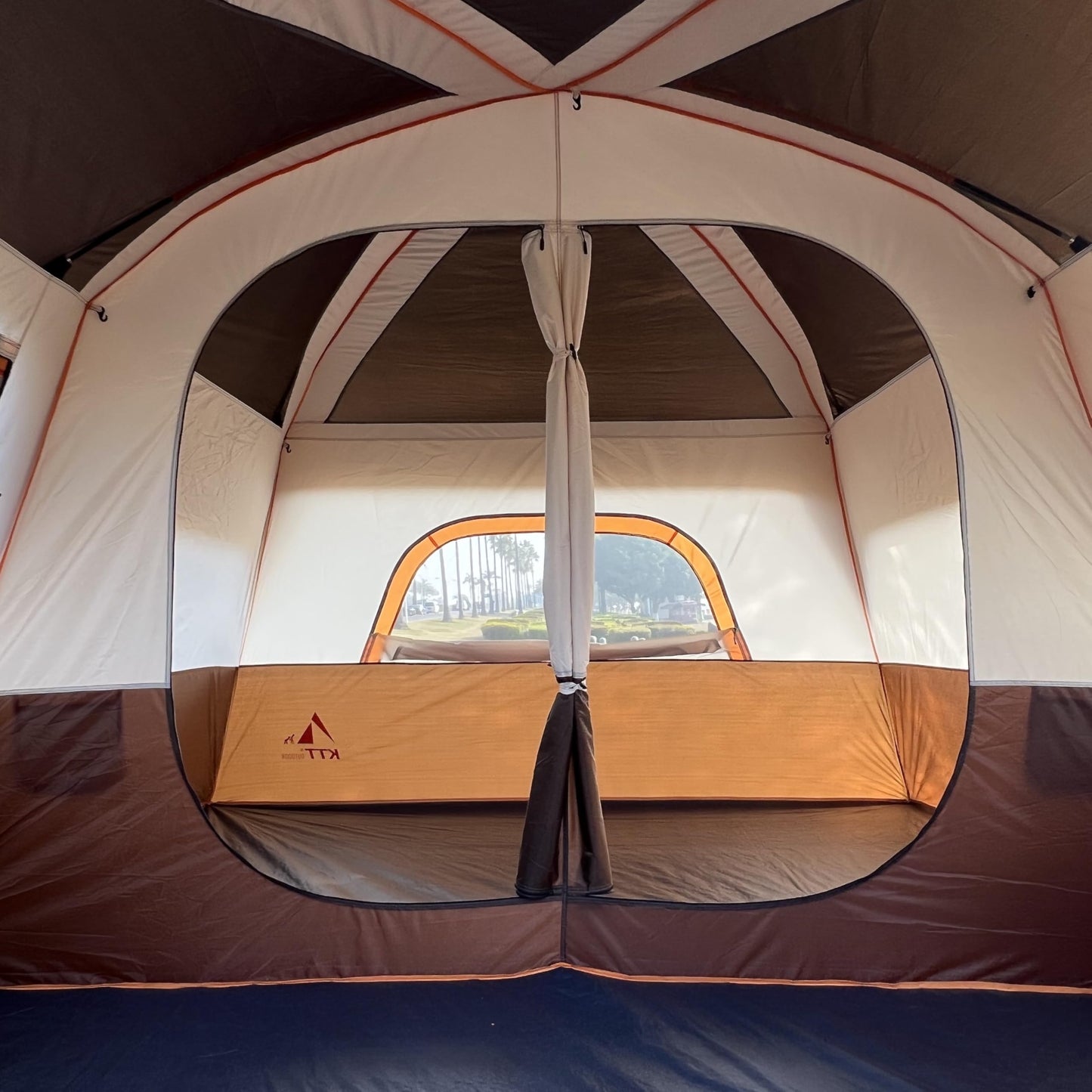 KTT Extra Large Tent 12 Person(A),Family Cabin Tents,2 Rooms,3 Doors and 3 Windows with Mesh,Straight Wall,Waterproof,Double Layer,Big Tent for Outdoor,Picnic,Camping,Family Gathering(Brown)