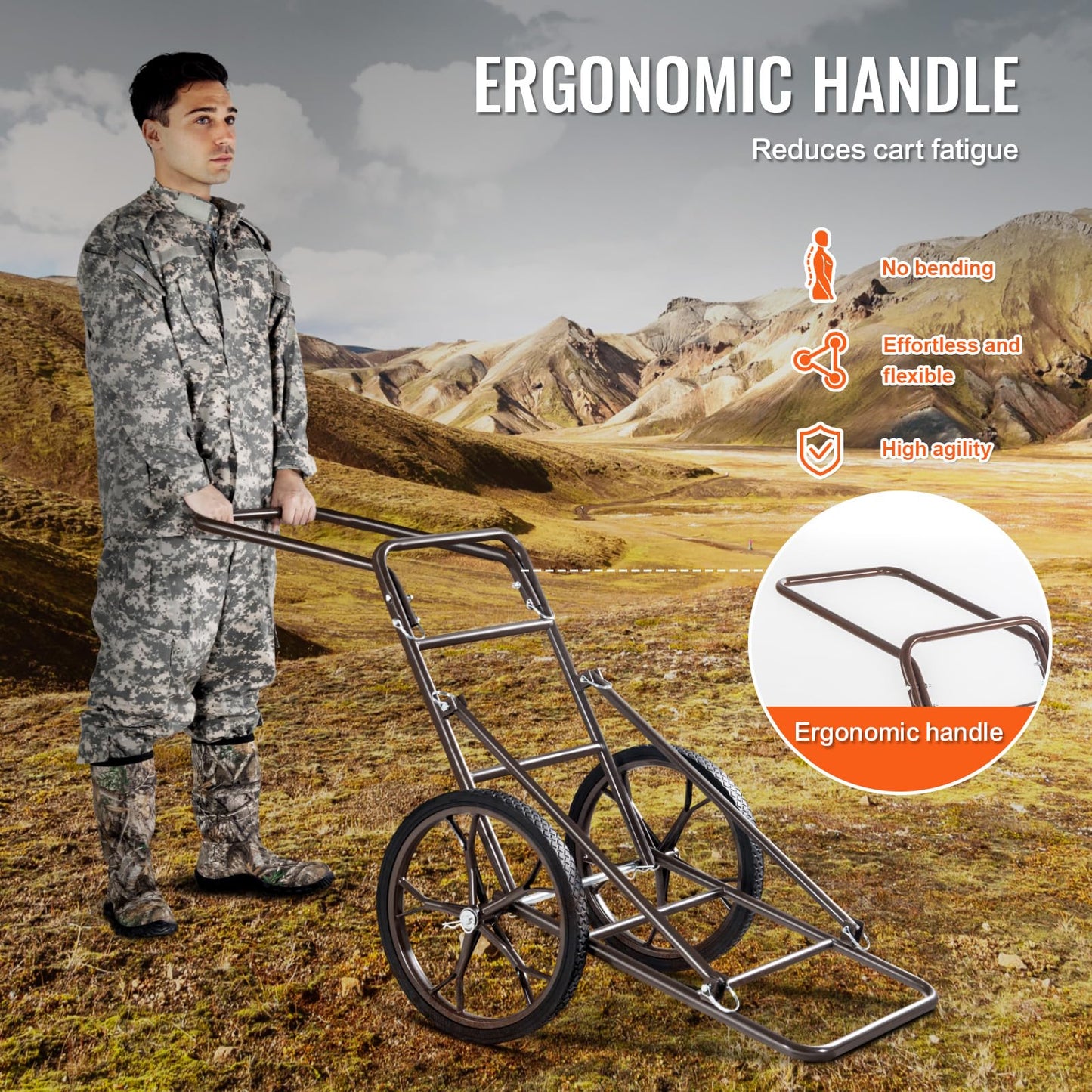 VEVOR Game Carts for Hunting, 500 LBS Deer Cart Game Hauler, Hawk Crawler Deer Cart, Hawk Hunting, All Terrain Folding Cart, Deer Hauling Cart, Heavy-Duty Utility Gear Dolly for Hunting Fishing Hiking