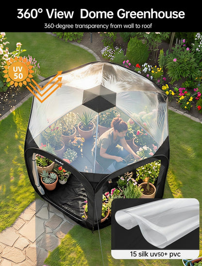 Porayhut Pop Up Greenhouse Tent,Portable Large Walk-in Plant House 10’X10’ ,Indoor Outdoor Gardening Plant Sunshine Room with PVC Mesh Cloth Cover for Protecting Plant from Cold Frost & Birds