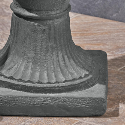 PETALORE Antique Gray Large Urn Planter Outdoor, Tall Pedestal Planters for Outdoor Plants, Classic Roman Garden Urn Flower Pot with Square Base, Magnesium Oxide Faux Stone Planter for Patio or Porch
