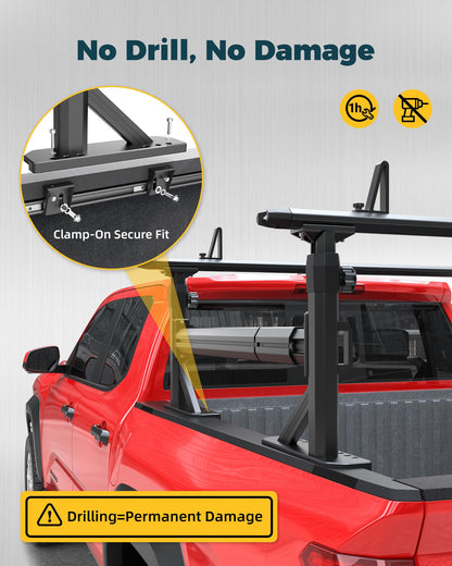 TRUMGETA Truck Bed Rack Fit for Toyota Tacoma & Jeep Gladiator with Bed Rails 900 LBS Load Adjustable Height 19"-25" Aluminum Ladder Rack with Side Bars