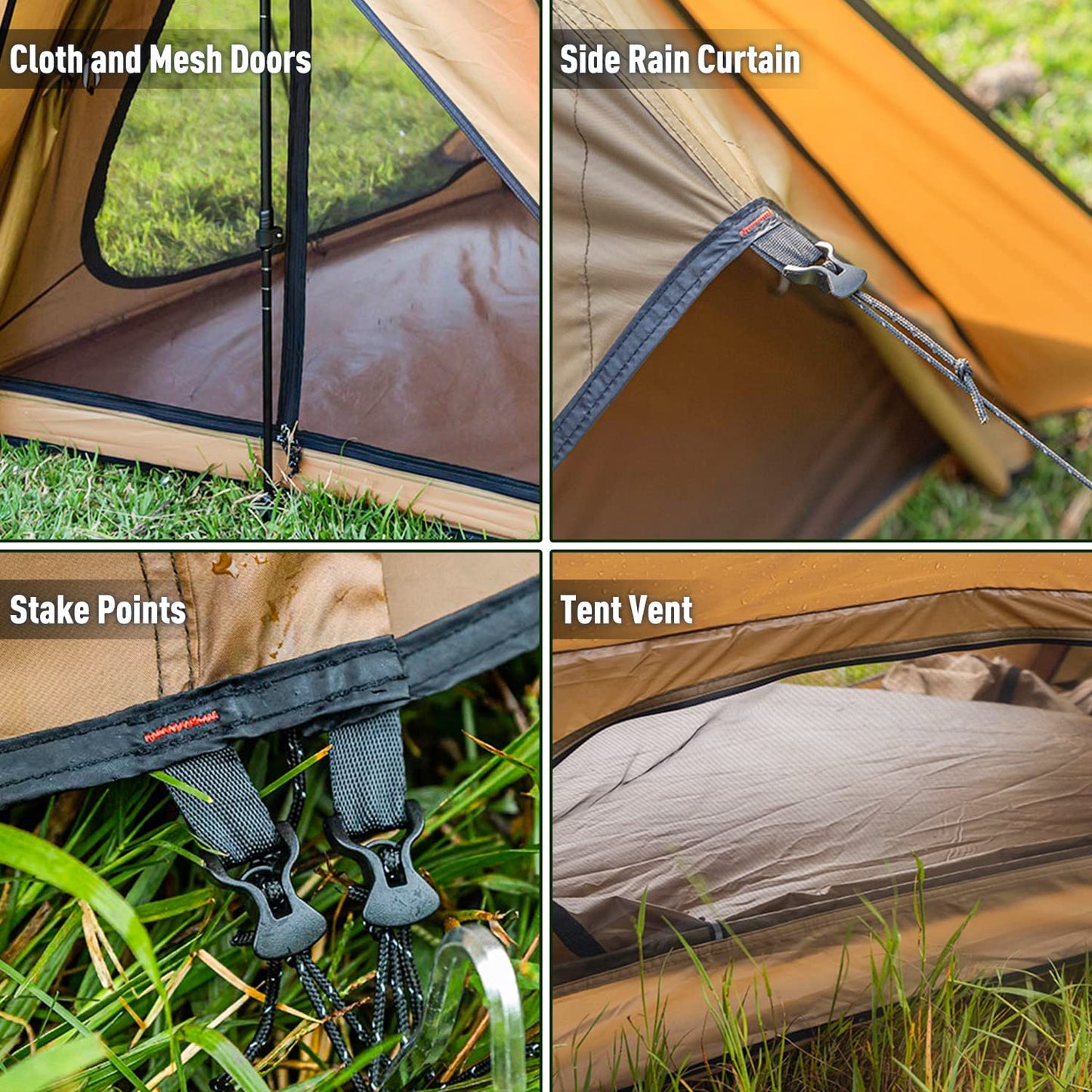 POMOLY Camping Hot Tent Bushcraft Tents, STOVEHUT 70 3.0 Shelter with 2 Tarp Poles and 2 Tent Poles for 1-2 Person Hiking, Backpacking (with a Fireproof Ground Sheet)