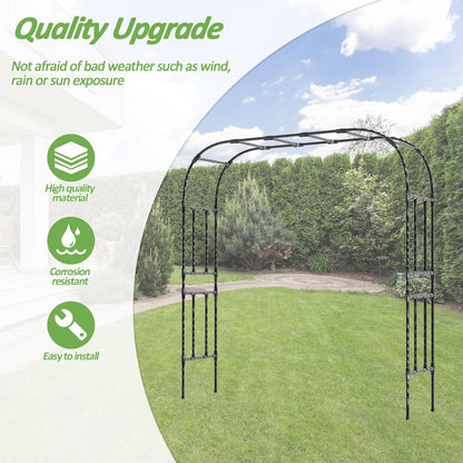 Trellume Thickened Metal Garden Arch-98.4"(L)*94.5"(H),Garden Arch Trellis for Climbing Plants Outdoor, Heavy Duty Rust-Proof Iron Arbor Archway for Backyard, Patio, Lawn and Wedding Decorations