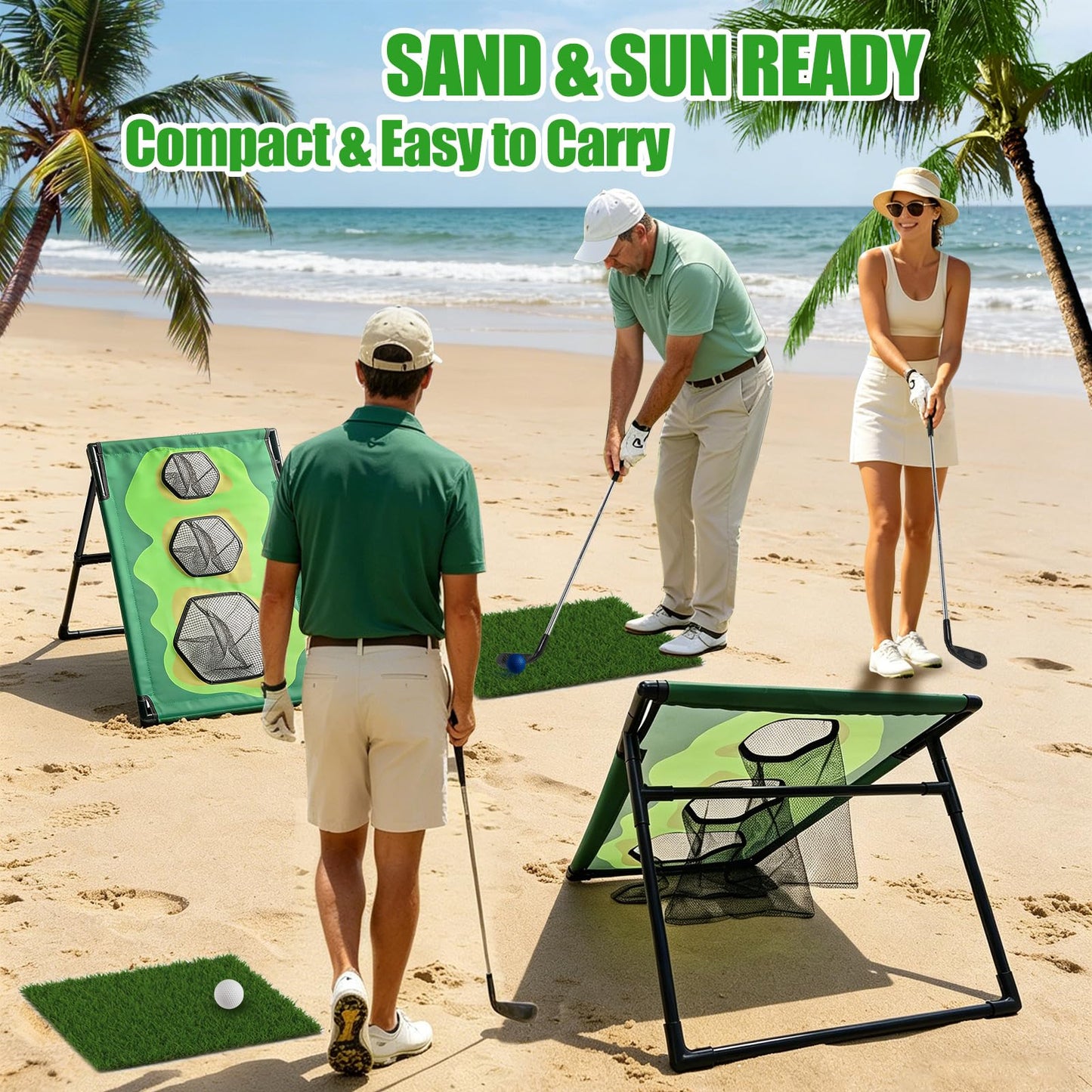 Bpbdzz Golf Chipping Game Set with 2 Clubs & 1 Scoreboard - 2 Target Nets, 2 Turf Mats, 16 Foam Balls, Score Pen & Bag - Indoor/Outdoor Golf Training for Adults/Family