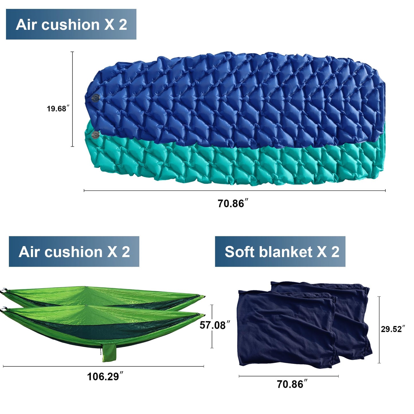 Northroad 9PCS Camping Tent Kit, Including 1 2/3 Person Dome Tent, 2 Sleeping Bag, 2 Sleeping Pad/Camping Mat, 2 Single Camping Hammock with 2 Tree Straps, 2 Lightweight Fuzzy Bed Blanket