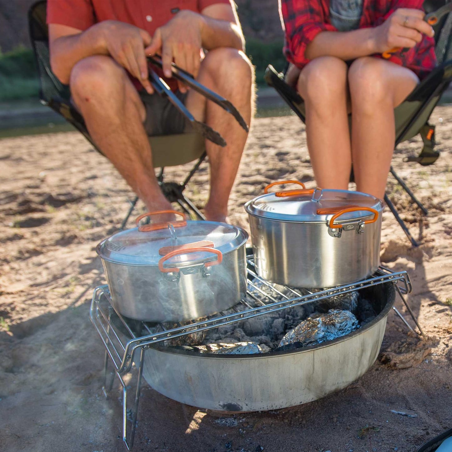 GSI Outdoors Glacier Stainless Steel Base Camper - Medium - 3 Pieces Cookset - Compact, & Durable Pot Pan for Camping