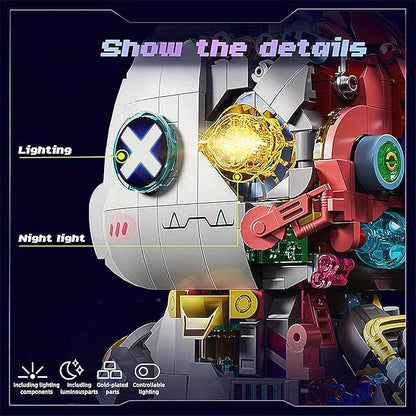 Mechanical Rabbit Building Set - Punk Style Animal Collection Toy Robot Bunny Sets with LED Light Neon Style Collectible Building Toy Easter Decor Gift for Boys Girls Adults Teens Ages 12+ 1377PCS