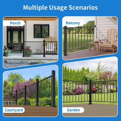 Bobolish 42" H x 4 ft. W Aluminum Porch & Deck Railing Kit, Upgrade Guardrail System with Textured Black AAMA 2604 Powder-Coat Finish for Outdoor Decks, Porches & Balconies (1 Panel)