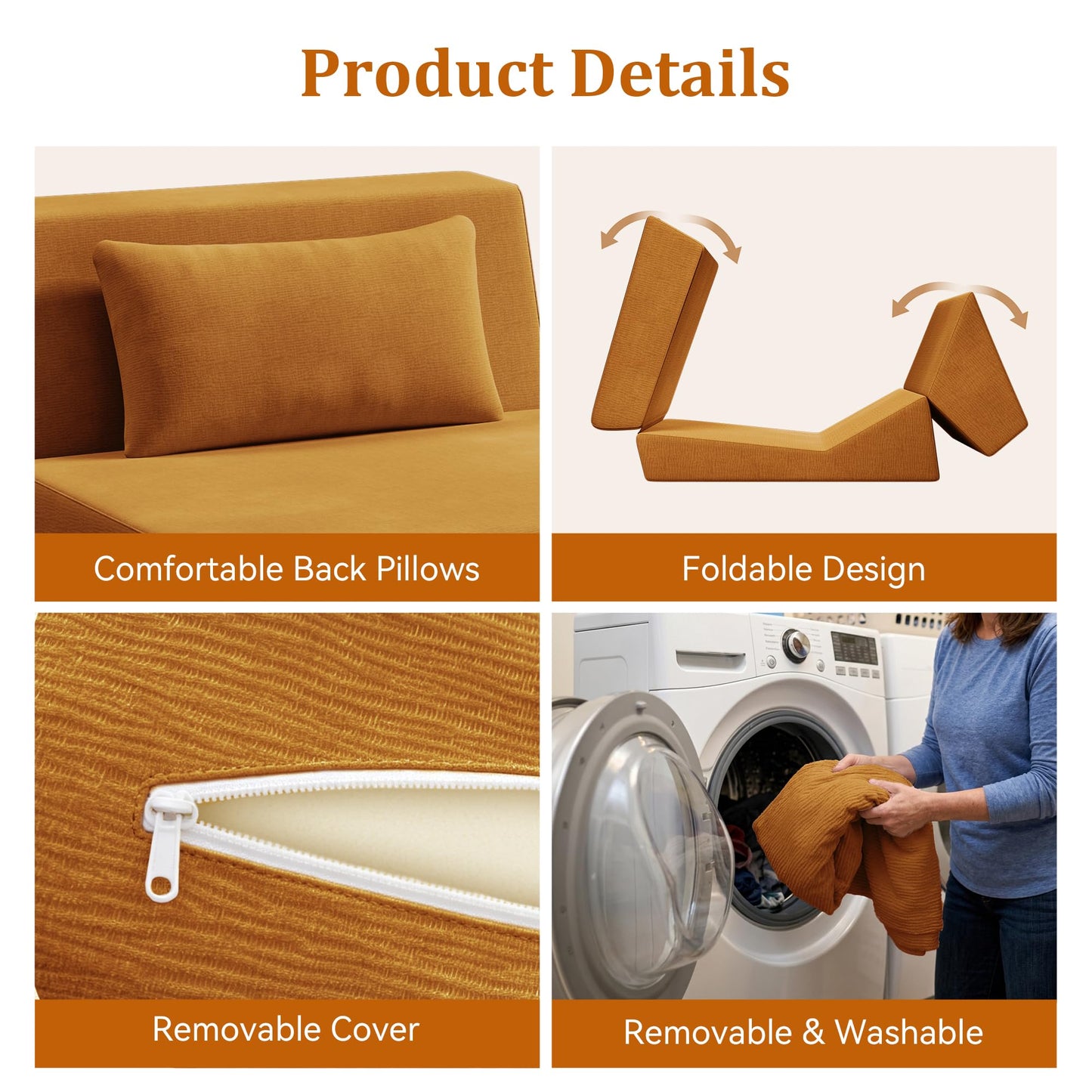 KAPEETOO Fold Out Chair Bed, Folding Sofa Bed, 3 in 1 Convertible Sleeper Chair Bed for Nap, Transformable Sofa Bed for Apartment,Dormitory,Bedroom